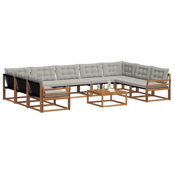 vidaXL Zestaw sof na zewnątrz 10 pcs Naturalny i Jasny Szary