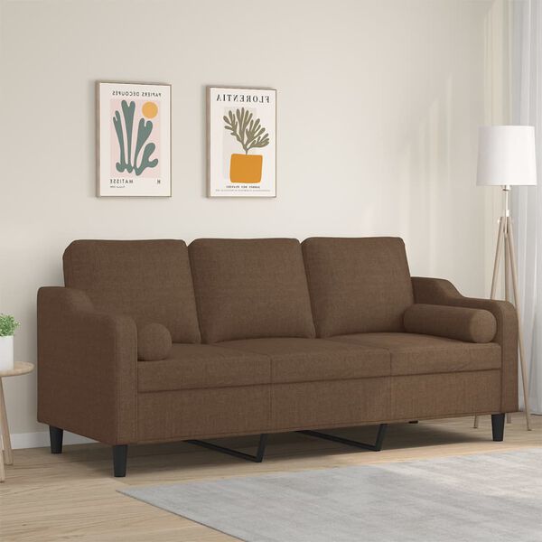 vidaXL 3-osobowa sofa z poduszkami, brązowa, 180 cm, tkanina