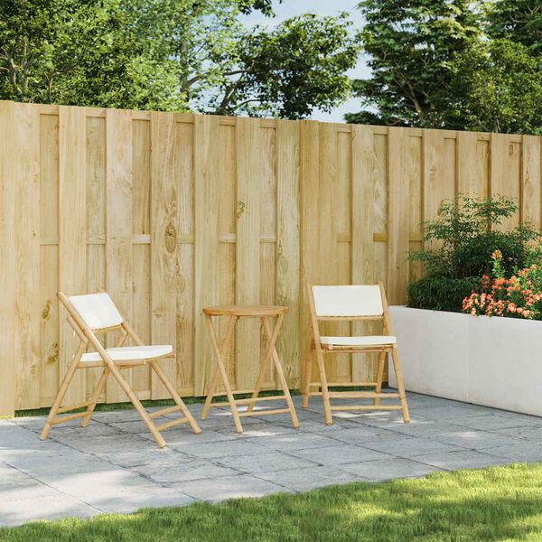 vidaXL 3-cz., składany zestaw mebli bistro, kremowe poduszki, bambus