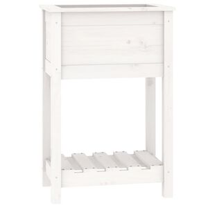 vidaXL Donica z p&oacute;łką, biała, 54x34,5x81 cm, lite drewno sosnowe