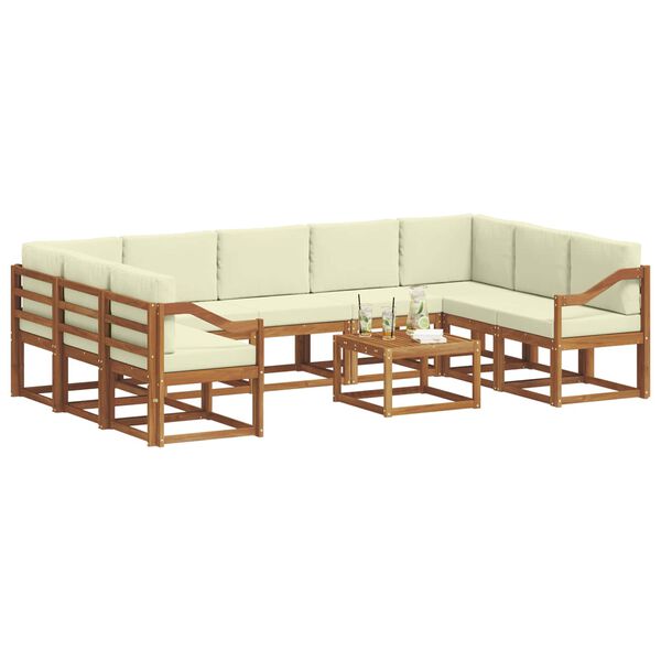vidaXL Zestaw sof na zewnątrz z poduszką 10 pcs Naturalny i Kremowy