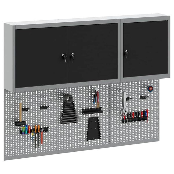 vidaXL Zestaw szafek narzędziowych z p&oacute;łką Z blokadą 5 pcs Czarny