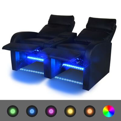 vidaXL Fotele kinowe 2 osobowe, czarne, sztuczna skóra i LED