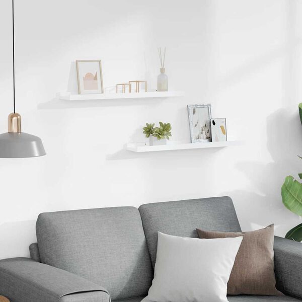 vidaXL P&oacute;łki ścienne na zdjęcia, 2 szt., białe, 60x9x3 cm, MDF