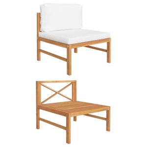 vidaXL Siedzisko środkowe z kremowymi poduszkami, drewno tekowe