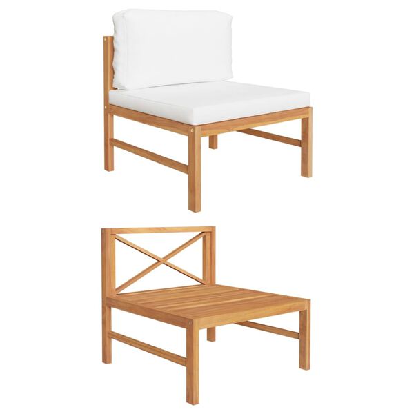 vidaXL Siedzisko środkowe z kremowymi poduszkami, drewno tekowe