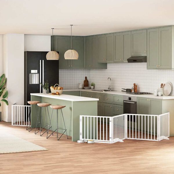 vidaXL Składana bramka dla psa, z drzwiami, 12 paneli, biała, 960 cm