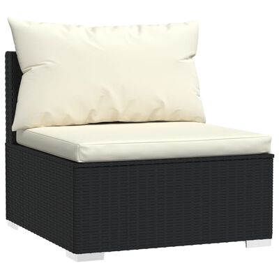 vidaXL 3-osobowa sofa z poduszkami, czarna, polirattanowa