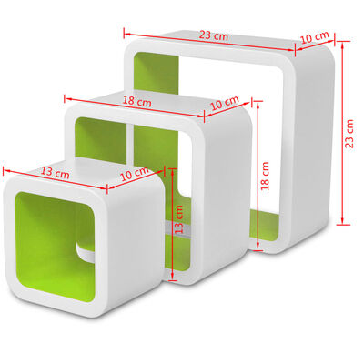 3 biało zielone półki ozdobne MDF Cube