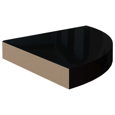 vidaXL Narożna półka ścienna, wysoki połysk, czarna, 25x25x3,8 cm, MDF