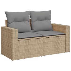 vidaXL Sofa ogrodowa z poduszkami, 2-osobowa, beż, polirattan