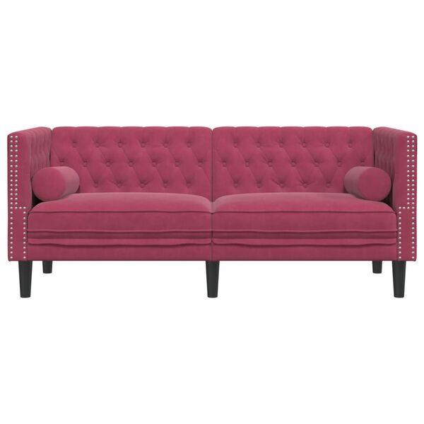 vidaXL Sofa Chesterfield z wałkami, dwuosobowa, bordowa, aksamit