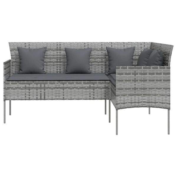 vidaXL Sofa w kształcie litery L z poduszkami, rattan PE, szara
