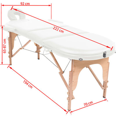 vidaXL Składany stół do masażu z 2 wałkami, grubość 4 cm, biały