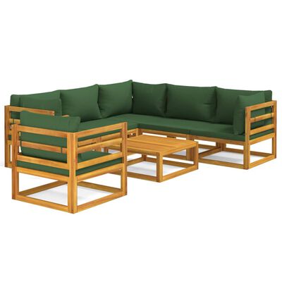 vidaXL 7-cz. zestaw wypoczynkowy do ogrodu, zielone poduszki, drewno