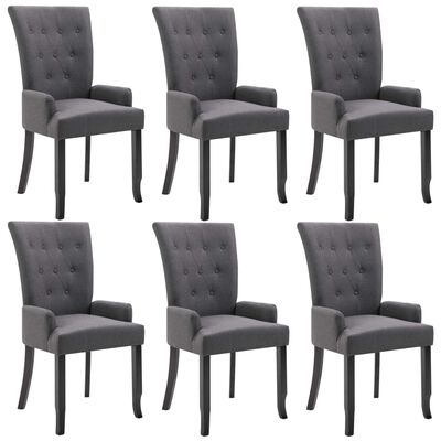 vidaXL Krzesła stołowe z podłokietnikami, 6 szt., ciemnoszare, tkanina