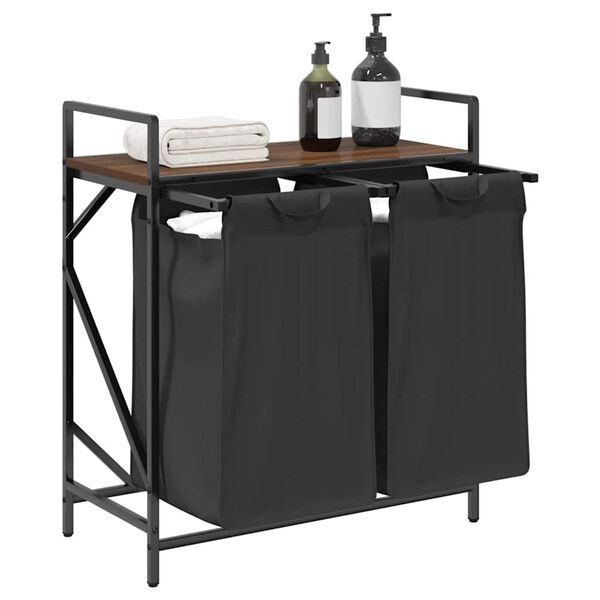 vidaXL Kosz na pranie 2 przegrody z półką, brązowy dąb