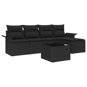 vidaXL Sofa na zewnątrz z poduszką 6 pcs Czarny polirattan