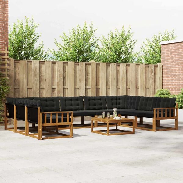 vidaXL Zestaw sof na zewnątrz z poduszką 10 pcs Naturalny i czarny