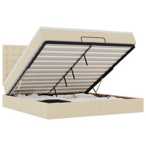 vidaXL Rama ł&oacute;żka otomana z materacem, kremowa, 160x200 cm, tkanina