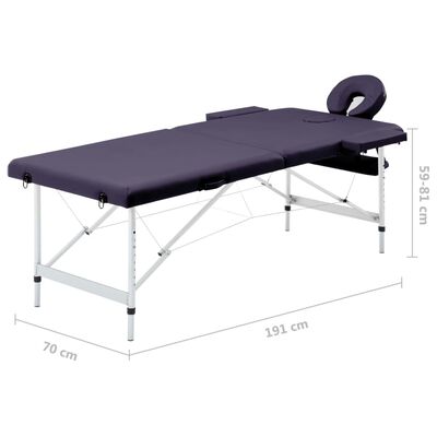 vidaXL Składany stół do masażu, 2-strefowy, aluminiowy, fioletowy