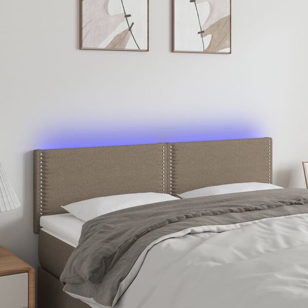vidaXL Zagł&oacute;wek do ł&oacute;żka z LED, taupe, 144x5x78/88 cm, tkanina