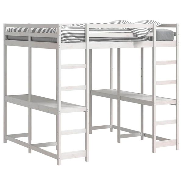 vidaXL Ł&oacute;żko na antresoli, z biurkiem i drabinką, białe, 160x200 cm