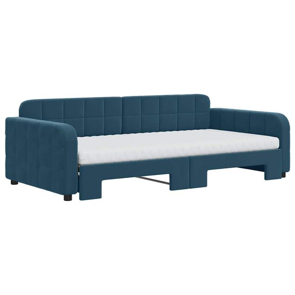 vidaXL Sofa rozsuwana z materacami, niebieska, 100x200 cm, aksamit