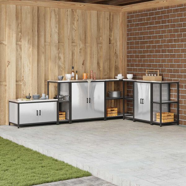 vidaXL Przechowywanie w kuchni z p&oacute;łką Srebrny 60 x 50 x 92 cm Stal