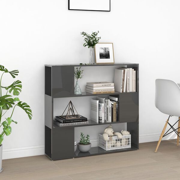 vidaXL Regał na książki/przegroda, wysoki połysk szary, 100x24x94 cm