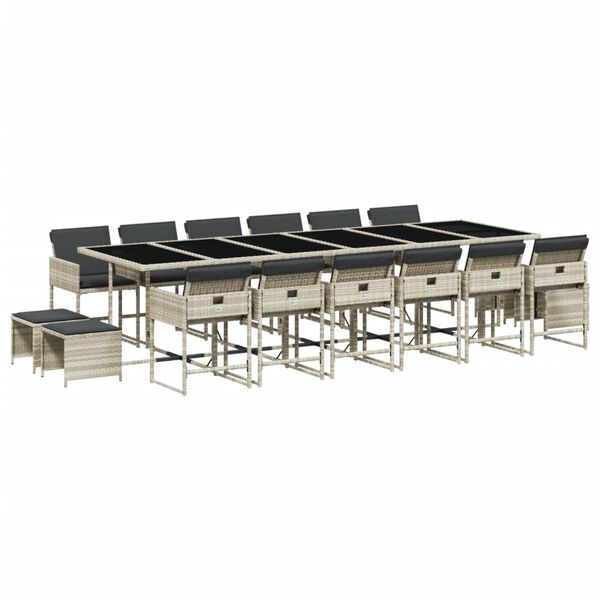 vidaXL 17-cz. zestaw mebli ogrodowych z poduszkami, jasnoszary