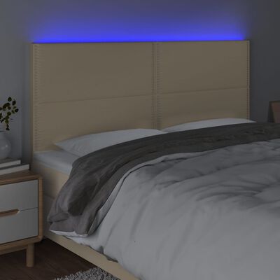 vidaXL Zagłówek do łóżka z LED, kremowy, 180x5x118/128 cm, tkanina