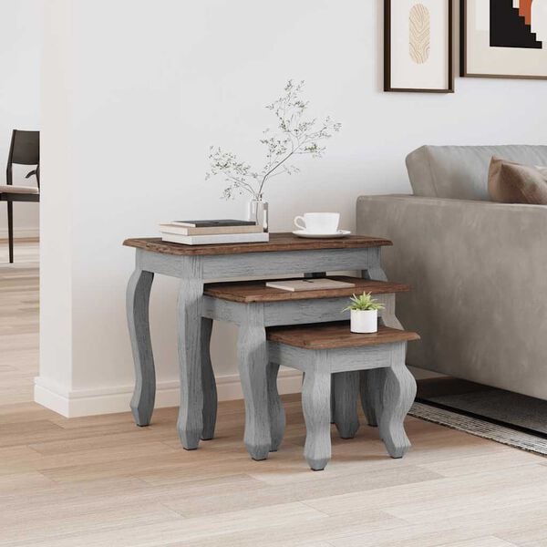 vidaXL Zestaw 3 stolik&oacute;w bocznych, lity mahoń