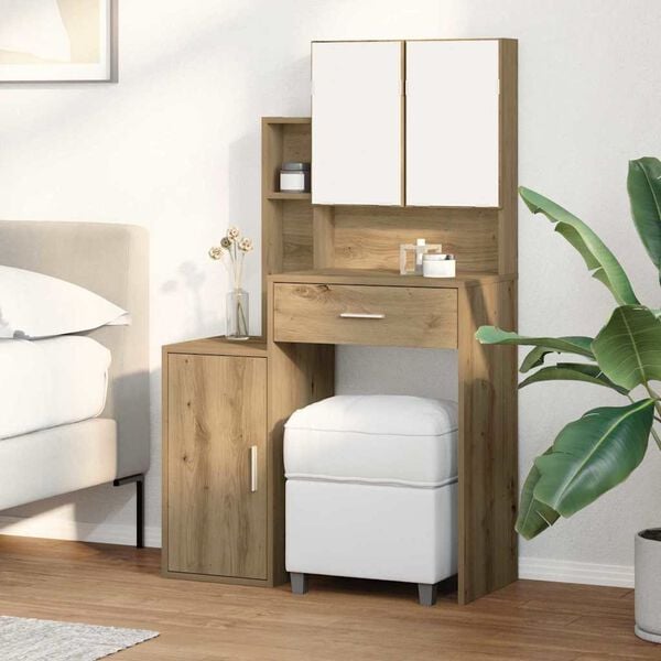 vidaXL Toaletka z szufladą z p&oacute;łką Dąb rzemieślniczy 80 x 35 x 132 cm