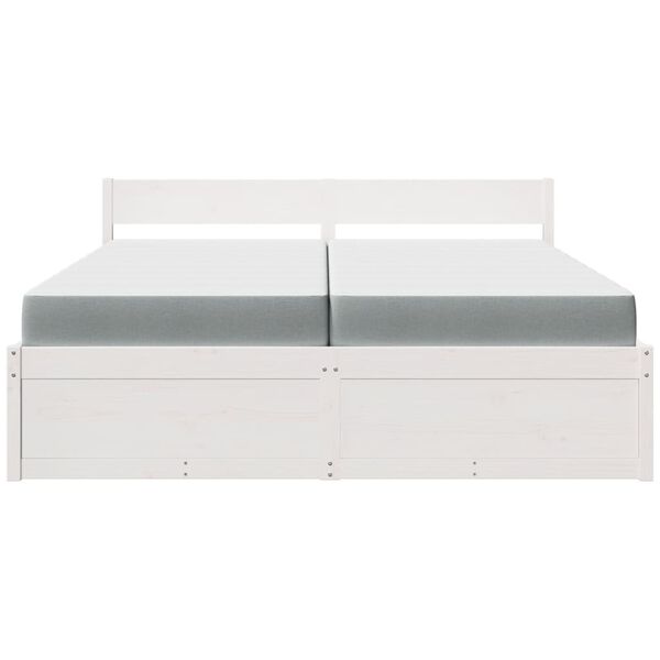 vidaXL Ł&oacute;żko z szufladami i materacem, białe, 200x200 cm, sosnowe