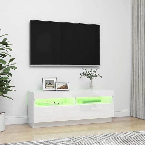 vidaXL Szafka TV z oświetleniem LED, biel z połyskiem, 100x35x40 cm