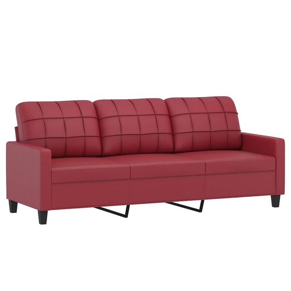 vidaXL 3-os. sofa z poduszkami, winna czerwień, 180 cm, sztuczna sk&oacute;ra