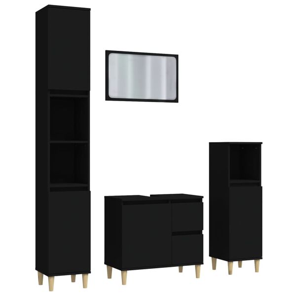 vidaXL 4-cz zestaw mebli łazienkowych, czarny, materiał drewnopochodny