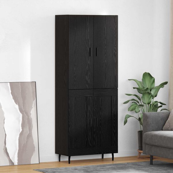 vidaXL Highboard 2 pcs Czarny dąb Drewno inżynieryjne i szkło