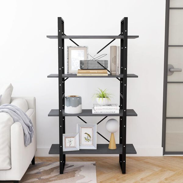 vidaXL Regał na książki, 4 półki, szary, 80x30x140 cm, drewno sosnowe