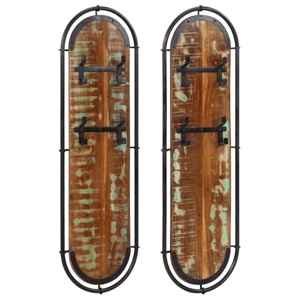 vidaXL Wieszaki na płaszcze z 4 haczykami 2 szt. lite drewno z odzysku