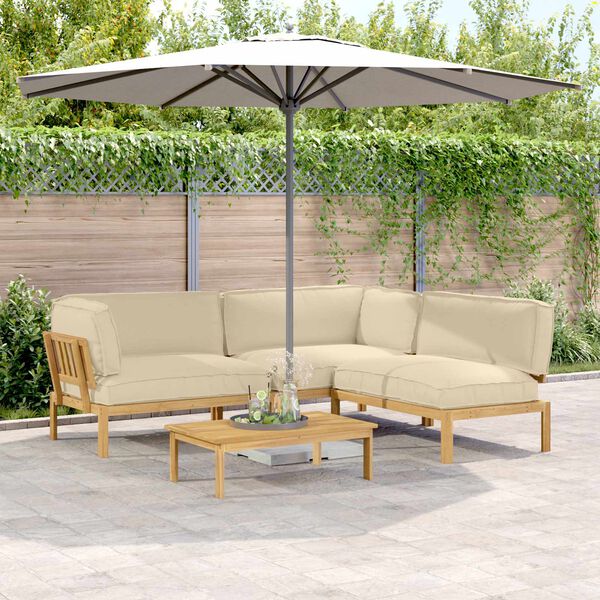vidaXL Zestaw Sof z poduszką Gładki 4 pcs Beżowy Lite Drewno Akacji