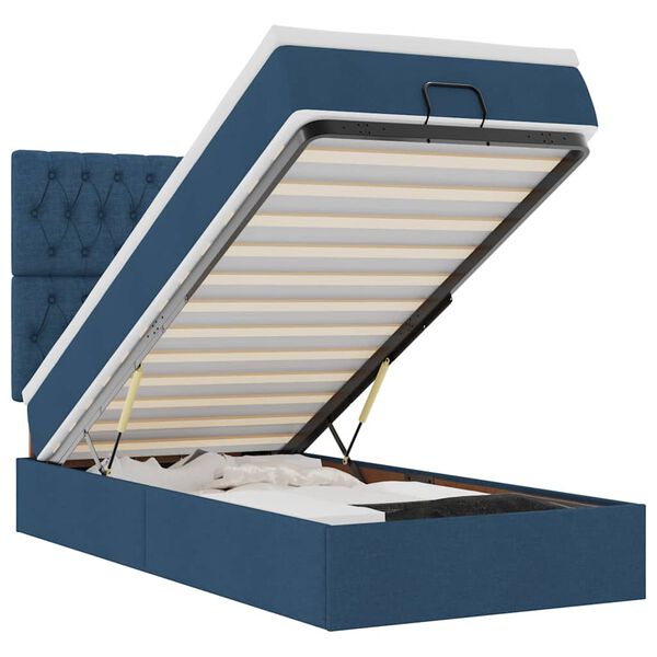 vidaXL Otomana Ł&oacute;żko z Materacem i LED Niebieski 100x200 cm Tkanina