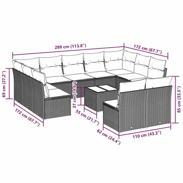 vidaXL 12-cz. zestaw mebli ogrodowych, z poduszkami, jasnoszary