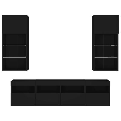 vidaXL 5-częściowy zestaw mebli TV z LED, czarny