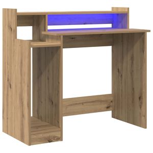 vidaXL Biurko Ze LED Lights z p&oacute;łką Dąb rzemieślniczy 97 x 45 x 90 cm