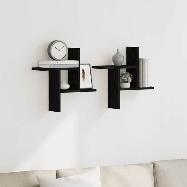 vidaXL P&oacute;łki ścienne, 2 szt., czarny dąb, 38x12x38 cm