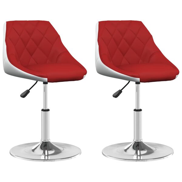 vidaXL Obrotowe krzesła stołowe, 2 szt., czerwono-białe, ekosk&oacute;ra