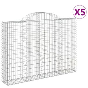 vidaXL Kosze gabionowe, 5 szt, 200x30x140/160 cm, galwanizowane żelazo