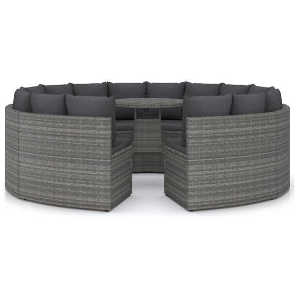 vidaXL 9-częściowa sofa do ogrodu, z poduszkami, polirattan, szara